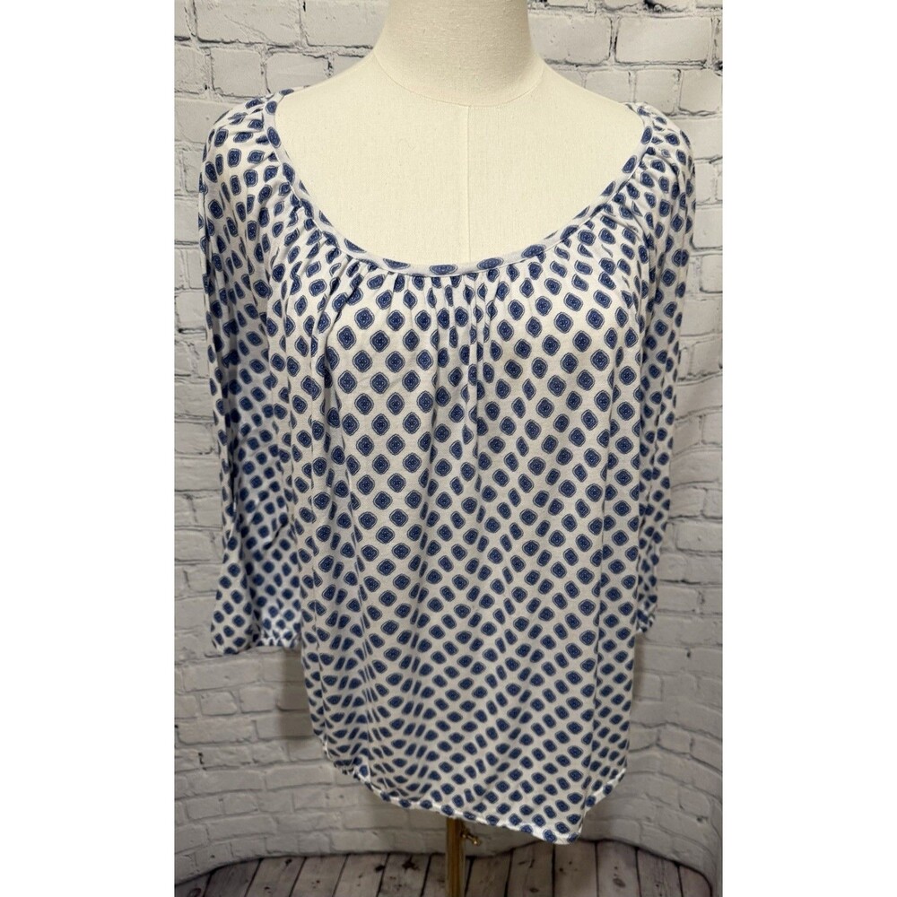 Michael Kors Blue and white printed peasant blouse by Size XL